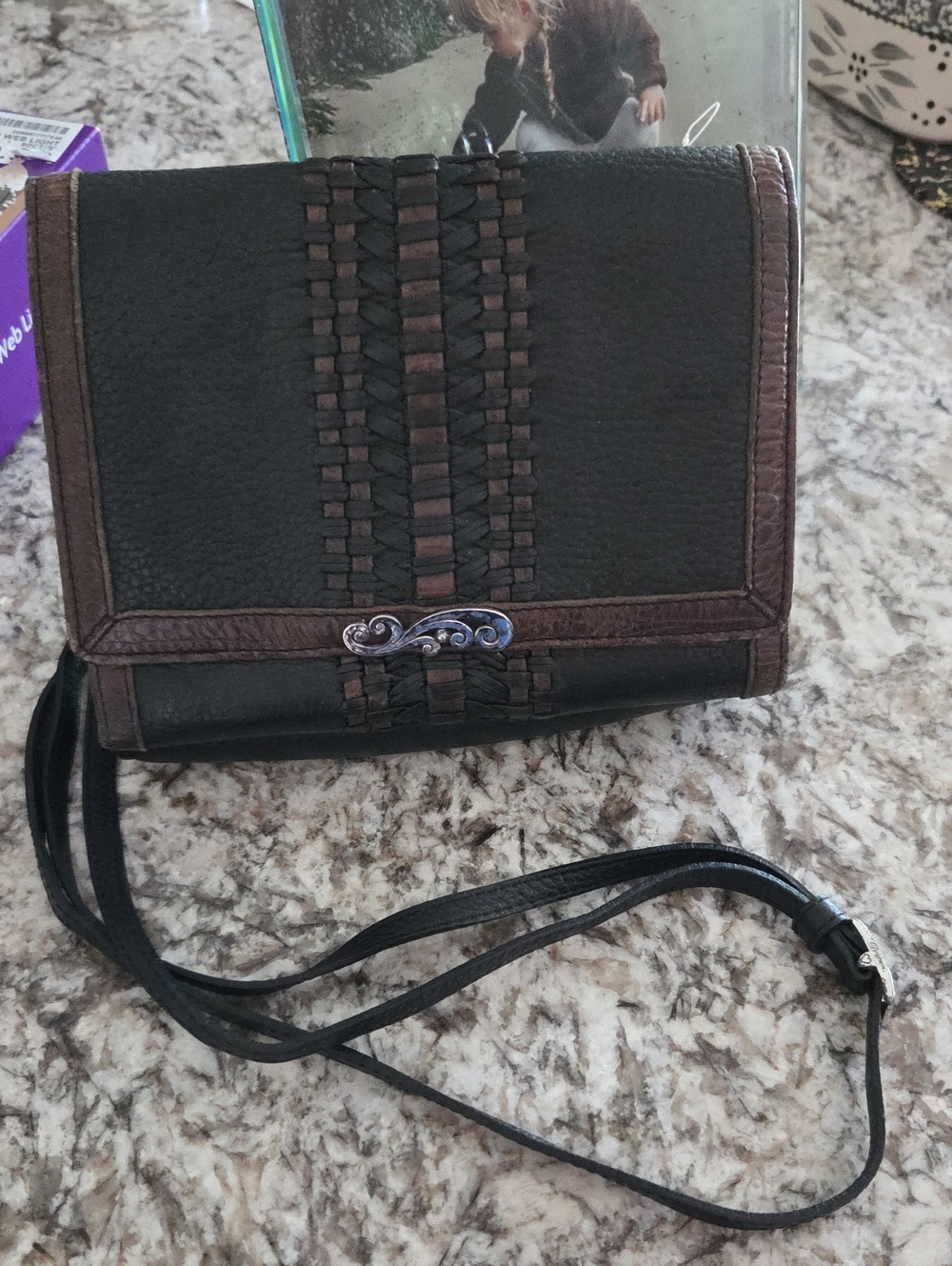 Brighton genuine pebbled braided leather organizer-wallet-purse crossbody